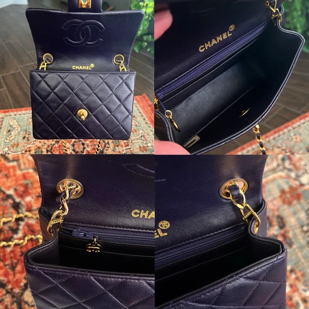 Chanel Classic Vintage Mini Square Dark Purple Flap Bag